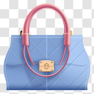 Blue Handbag - Elegant Blue Handbag With Pink Handles Transparent PNG