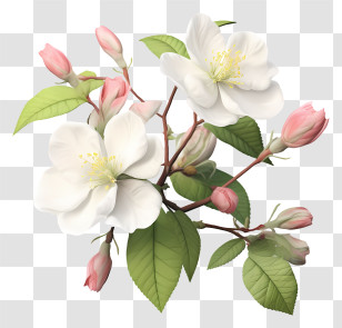 White Blossomed Tree - White Blossoms On A Branch With Green Leaves Transparent PNG