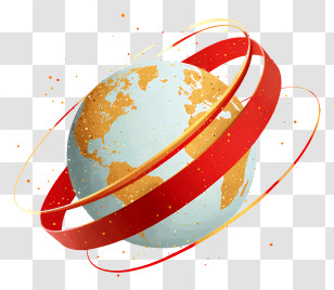 Earth With Red Ribbon Spiral - Orbiting Globe With Ribbons Transparent PNG
