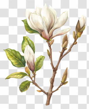 Magnolia Bud - Magnolia Flower And Branch Botanical Illustration Transparent PNG
