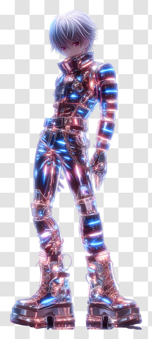 Neon Cyber Anime - Neon Cyberpunk Hero Transparent PNG