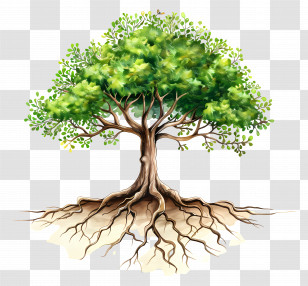 Tree With Roots - Green Tree With Exposed Root System Illustration Transparent PNG