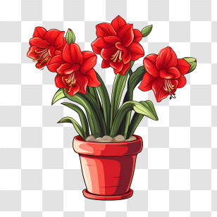 Amaryllis Flower - Potted Red Amaryllis Flowers Illustration Transparent PNG
