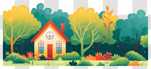 Cottage Garden - Bright House Surrounded By A Colorful Forest Landscape Transparent PNG