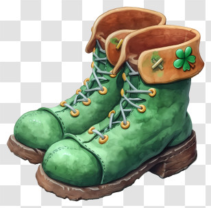 Realistic Style Leprechaun Shoes - Green Boots With Clover Decoration Transparent PNG