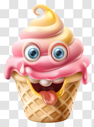 3d Cartoon Dessert - Playful Cartoon Ice Cream Cone With Eyes Transparent PNG