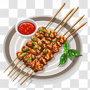 Satay - Grilled Skewers With Sauce On A Plate Transparent PNG