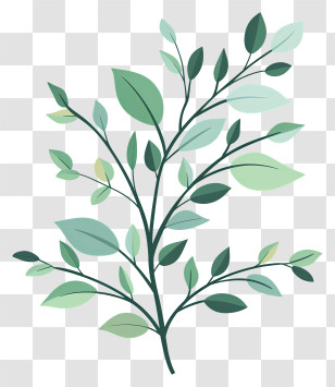 Large Light Green Curved Twig - Simple Leafy Branch Design In A Clean Illustration Transparent PNG