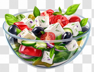 Greek Salad - Fresh Vegetable Salad In Glass Bowl Transparent PNG