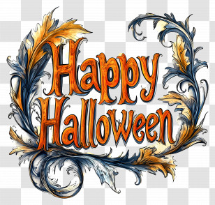 Happy Halloween - Happy Halloween Text With Ornate Design Transparent PNG