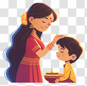 Bhai Dooj - Illustration Of Mother Blessing Child Transparent PNG