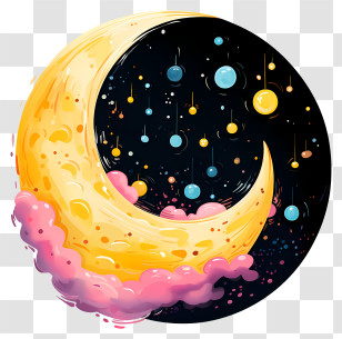 Multicolored Paints Moon - Crescent Moon With Stars Transparent PNG