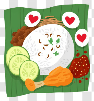 Nasi Lemak - Rice Meal On Banana Leaf Transparent PNG