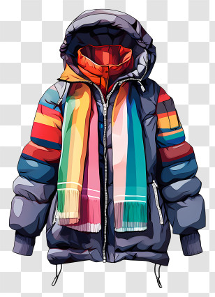 Winter Fashion - Colorful Winter Jacket With Scarf Transparent PNG