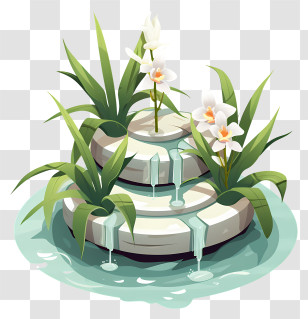 Small Fountain - Serene Zen Fountain With Flowers Transparent PNG