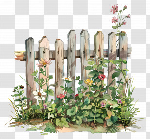 Garden Fence - Wooden Fence With Garden Flowers Illustration Transparent PNG