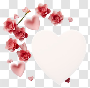 White Paper - Romantic Heart And Roses Design Transparent PNG