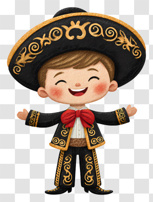 Cartoon Mariachi Boy - Smiling Mariachi Boy Transparent PNG