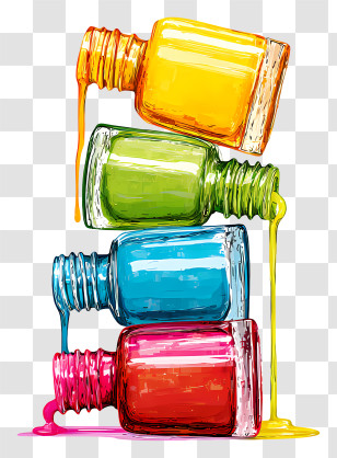 Nail Polish Bottles - Colorful Spilled Nail Polish Bottles Transparent PNG