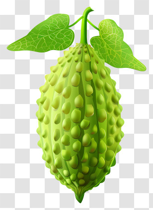 Bitter Melon - Whole Green Melon With Leaves Transparent PNG