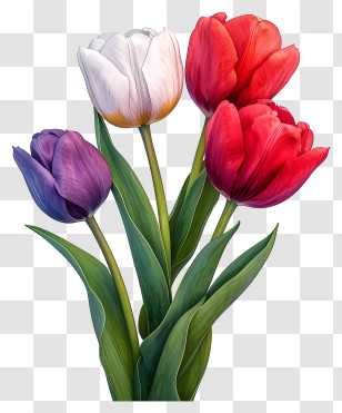 Sketch Style Tulips Bouquet - Bright And Colorful Tulip Flowers Transparent PNG