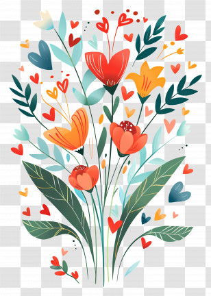 Bouquet Of Flowers - Heart-shaped Flowers In Garden Transparent PNG