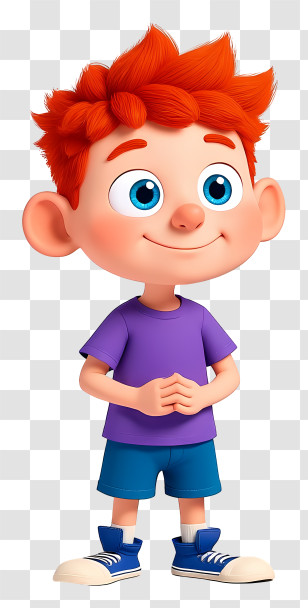 Animated Boy - Red-Haired Cartoon Boy In Striped Shirt Transparent PNG