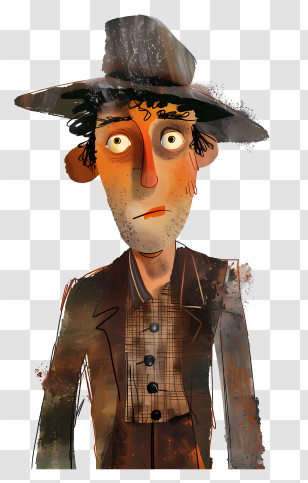 Whimsical Cartoon Man - Cartoon Man In Brown Hat Transparent PNG