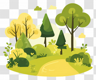 Forest Landscape - Green Forest With Cartoon Trees Transparent PNG