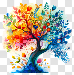 Tu B Shevat - Colorful Abstract Tree With Artistic Leaves Design Transparent PNG