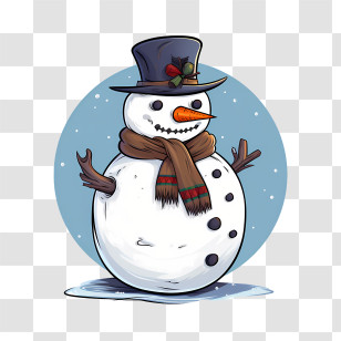 Snowman - Snowman Wearing Hat And Scarf Illustration Transparent PNG