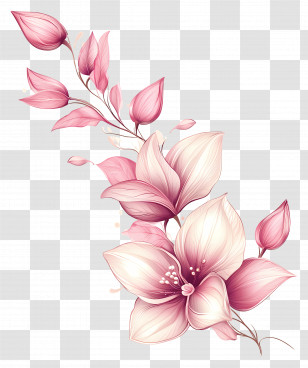 Pink Flower Corner - Pink Flowers Bouquet With Leaves Transparent PNG