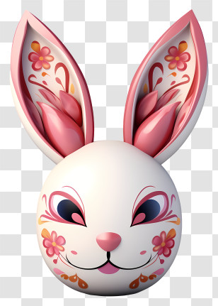 Bunny Ears With Easter Egg - Decorative Bunny With Floral Patterns Transparent PNG