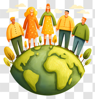 Earth With Human Figures - Cartoon People Standing On Earth Transparent PNG