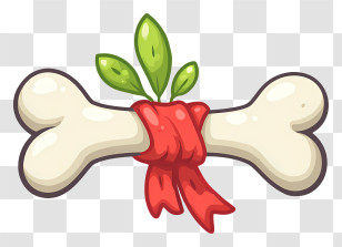 White Bone - Gift-Wrapped Cartoon Bone With Leaves Transparent PNG
