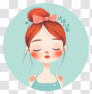 Circle Cute - Girl With Red Hair And Bow Transparent PNG