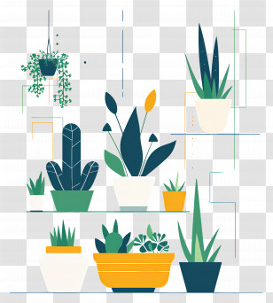 Flowers In Pots - Modern Abstract Potted Plants Illustration Transparent PNG