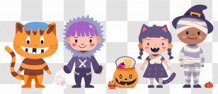 Halloween Kids - Halloween Costume Characters With Pumpkins Transparent PNG