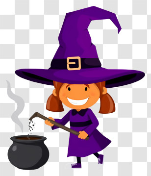 Halloween Witch - Witch Stirring A Cauldron With A Magical Hat Transparent PNG
