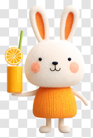 Bunny With Juice - Adorable Rabbit With Orange Drink Transparent PNG