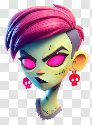 Zombie Girl Head - Neon Punk Zombie Head Transparent PNG