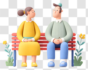Couple Engaged In Deep Conversation - Cartoon Couple On A Bench Transparent PNG