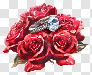 Proposal Day - Red Roses With Diamond Ring Decoration Transparent PNG