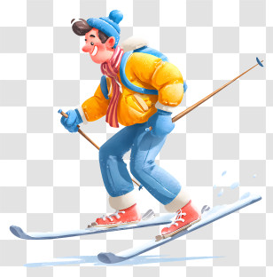 Man Doing Ice Skiing - Skier In Yellow Jacket Illustration Transparent PNG