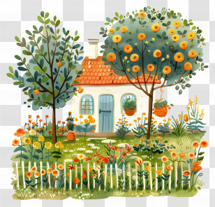 Garden Backyard Scene - Small Cute Doodle House Transparent PNG
