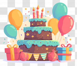 Birthday Cake - Birthday Celebration With Cake And Balloons Transparent PNG