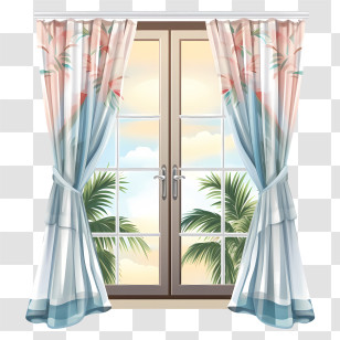 Window Curtain - Decorative Window With Tied-Back Curtains And Scenic View Transparent PNG