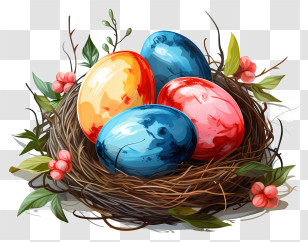 Easter Egg - Beautifully Painted Easter Eggs In Nest Transparent PNG
