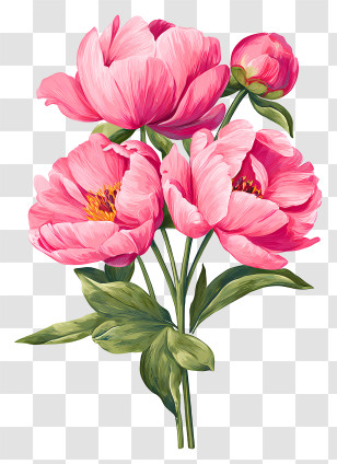 Pink Bouquet - Pink Peony Flowers In Bloom Transparent PNG
