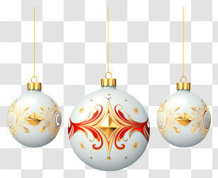 Christmas Ornaments - Set Of Elegant White Christmas Ornaments With Golden Accents Transparent PNG